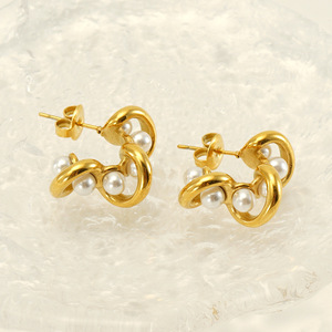 ZOGXIN Gold Plated Pearl Stud Earrings Geometric Design For Women Party Jewelry - Product Image 2