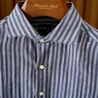 Kemeja Linen Pria Premium Slim Fit Bergaris Lengan Panjang Bernapas Kasual Kancing Depan Atasan Musim Panas Desain Kustom ODM