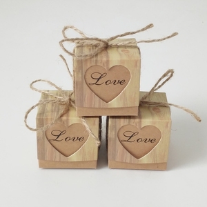Décorations de mariage fête faveurs grain de bois creux en forme de coeur papier kraft boîte à bonbons Bonbonnière coffrets cadeaux nuptiale baby shower - Product Image 2