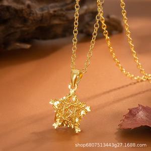 สร้อยคอจี้ทองคำแท้ 18K สีเหลืองทอง ดีไซน์โซ่แบบเชื่อมต่อกัน รูปดาวโปร่ง สำหรับผู้หญิง แฟชั่นทันสมัย เหมาะสำหรับงานแต่งงาน ฉลองครบรอบ ครบรอบสามปี - Product Image 3