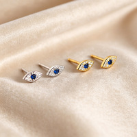 Schicke 14K Vergoldete S925 Silber Blaues Auge Zirkon Ohrstecker 925 Sterling Silber Augenform Ohrringe