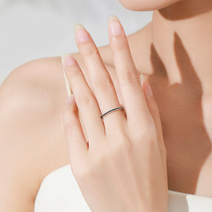 S925 sterling <b>silver</b> exquisite and minimalist black zircon <b>ring</b> and earring <b>set</b>, unique and stylish design - Product Image 6