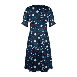 Vestido Midi Elegante para Mujer con Cuello en V, Mangas Cortas, Estampado Floral/de Puntos, Diseño Entallado, Detalle de Botones para Verano/Otoño - Product Image 3