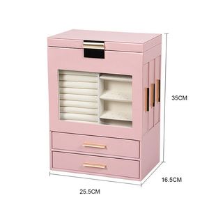 Joyero de 5 capas de cuero artificial personalizado con ventana de vidrio, caja de almacenamiento al por mayor para embalaje de joyas - Product Image 5