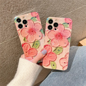 Premium Ölgemälde Pink Flower Phone Case für iPhone 15/15 Pro/15 Pro Max PC-Material stoßfest mit Displays chutz folie - Product Image 4