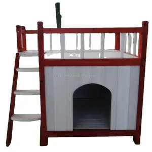 Benutzer definierte hölzerne Hunde kiste Haus Treppen Balkon im Freien wasserdicht Haustier Haus Käfig weiß rot Kleintier Ein Hund Zwinger