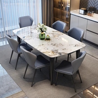 Ensemble de table à manger moderne et économique VL avec 4 ou 6 chaises, plateau en céramique ou en pierre frittée, structure en métal pour la maison ou le restaurant