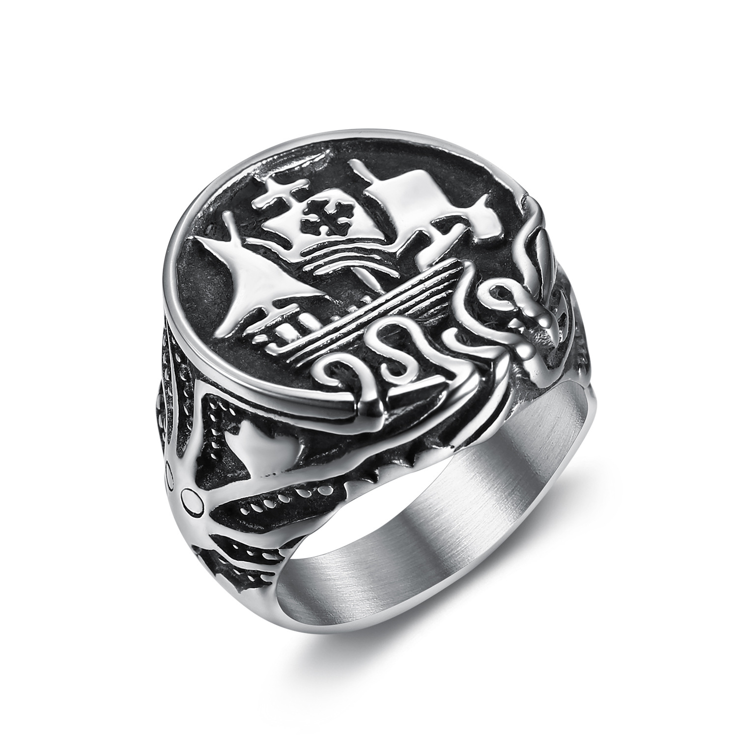 Charm 316L Stainless Steel Jewelry - Vintage Engraved Ring for Men