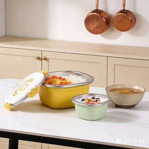 304 Stainless Steel Food Storage Container Square Clip-On Lid Microwave Refrigerator Usable Fruit Box <b>Lunch</b> Box - Product Image 3