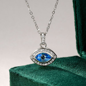 Collier pour femme avec pendentif œil bleu, en cuivre plaqué or 14K et zircone cubique taille marquise, vente en gros - Product Image 5