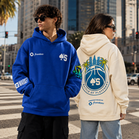 Hoodie Logo Kustom Berkualitas Tinggi Warna Biru Royal 380GSM OEM MOQ Rendah Ukuran Besar Model Kotak  Sweatshirt Cetak