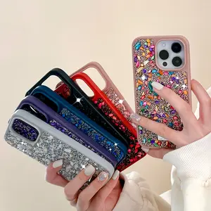 Farbige stoßfeste Bling-Glitzerhülle Mädchen Telefonhülle für iPhone 15 Pro max glänzende Diamant-Rückstoßstange für iPhone 14 13 12