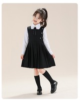 Ensemble de robe pinafore style preppy pour filles, jupe plissée uniforme scolaire pour filles de 6 à 14 ans