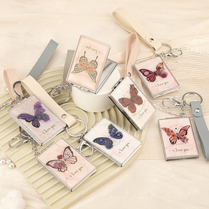 Cá nhân vuông Keychain với hai mặt bướm in gương mỹ phẩm - Product Image 1