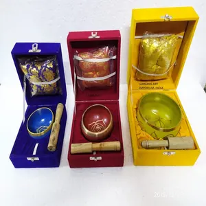 Sette chakra ottone tibetano ciotola di canto set confezione regalo