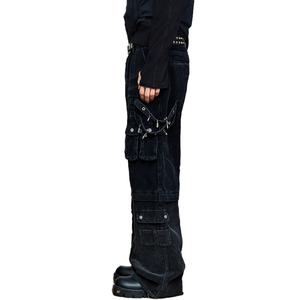 Pantalones Cargo de Hombre de Algodón 100% de Pana, de Pierna Recta, Estilo Urbano, con Detalles Personalizados, Lavado Negro, Venta al por Mayor - Product Image 2