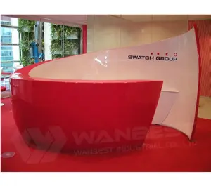 Circular round reception desk top design reception desk with display and back shelves red color