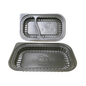 Conteneur alimentaire jetable en plastique à 1, 2 ou 4 compartiments avec couvercle, noir, boîte à lunch à emporter, préparation de repas, conteneur de stockage alimentaire - Product Image 6
