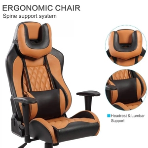 Chaises de barbier en cuir synthétique orange, réglables en hauteur, à bascule, chaise de jeu pour gamer - Product Image 1