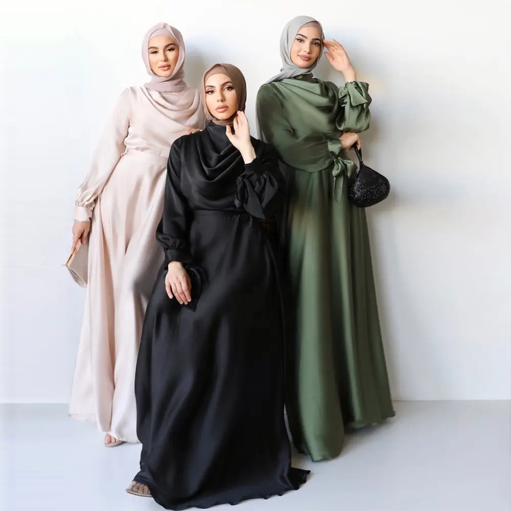 Ramazan saten Abaya Dubai arapça türkiye lslam  uzun müslüman elbisesi namaz elbise mütevazı Dubai arap türkiye kadınlar fas kaftan