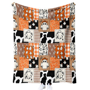 Manta de Franela con Diseño de Fantasma de Dibujos Animados de Halloween, Personalizada, de Alta Calidad, Suave y Cálida, para Sofá, Cama, Coche y Viajes - Product Image 1