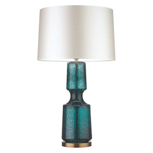 Lámpara de mesa de cristal texturizado vintage con pantalla de tela | Opciones de color retro humo, ámbar, <span class=keywords><strong>verde</strong></span> esmeralda - Product Image 1