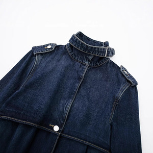 Manteau en <span class=keywords><strong>jean</strong></span> vintage à col haut et ceinture Jancoco, veste longue en <span class=keywords><strong>jean</strong></span> personnalisée pour <span class=keywords><strong>femme</strong></span>, pour l'automne - Product Image 3