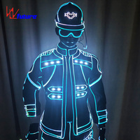 Veste LED Lumineuse DMX WL-415, Costume de Danse Tron avec Fil Néon, Vêtement de Spectacle pour Spectacles de Ballet