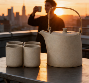 Tetera de Cerámica Ecológica Moderna de 1 Litro con Taza de Té de Porcelana y Mango de Bambú para el Té de la Tarde - Product Image 5