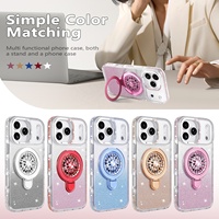 Funda Magnética Transparente de Lujo Antiamarilleo con Purpurina para iPhone 17 16 15 Pro Max, Carcasa Rígida de PC con Soporte Giratorio y Cubierta Trasera Móvil