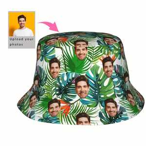 Sombrero de Pescador Personalizado con Hojas Tropicales Hawaianas para Hombre y Mujer, Dibujado a Mano sobre Fondo Blanco, para Uso Diario - Product Image 1