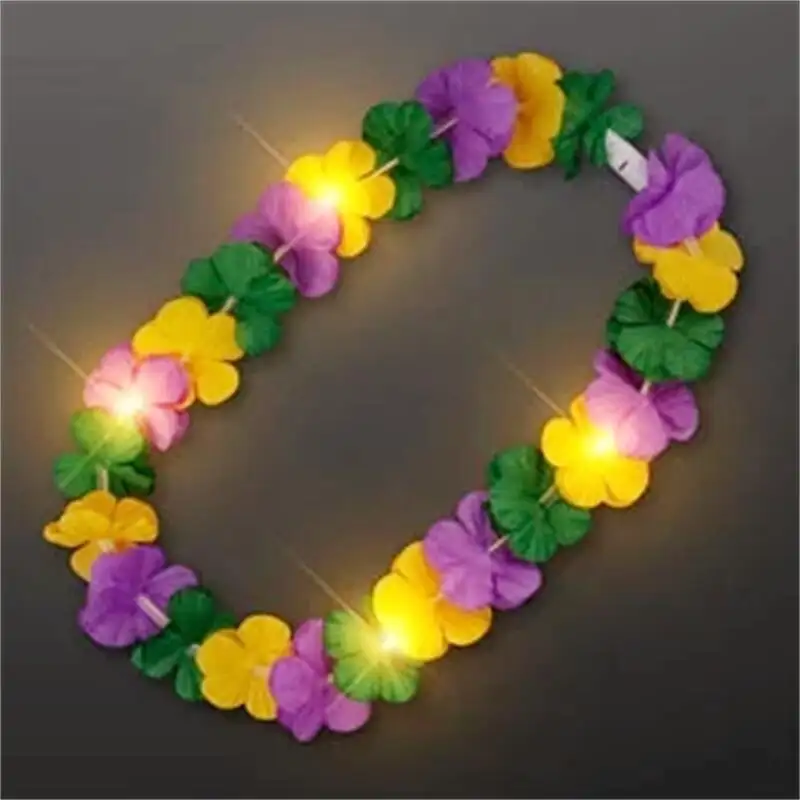 Light Up Hawaiian Mardi Gras Flower Lei collana lampeggiante per Fat Tuesday una fantastica alternativa