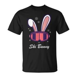 Camiseta Ski Bunny con diseño de cara de esqui y snowboard, color negro, unisex, talla para adultos - Product Image 1