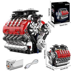 ชุดประกอบโมเดลเครื่องยนต์ V8 คู่ สำหรับวิศวกรรมอิเล็กทรอนิกส์และเครื่องกล แบบขายส่ง ชุดตัวต่อขนาดเล็กสำหรับประกอบเอง เหมาะสำหรับผู้ใหญ่ - Product Image 1