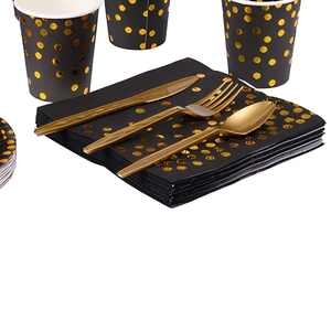 Ensemble de vaisselle jetable élégant en or rose à pois pour fête d'anniversaire de filles, assiettes, gobelets, serviettes - Product Image 5