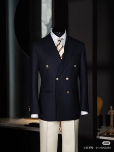 <span class=keywords><strong>Costume</strong></span> d'affaires italien en <span class=keywords><strong>laine</strong></span> de haute qualité bleu marine foncé pour homme, sur mesure, coupe ajustée, double boutonnage, veste et <span class=keywords><strong>pantalon</strong></span>, grande taille, 2 pièces, respirant - Product Image 2