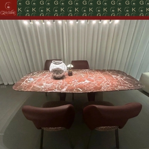Mesa Ovalada de Mármol Rojo Rosso Levanto para Comedor de Lujo GOLDKING, Columna Central de Metal, Fabricación Directa de Fábrica OEM ODM - Product Image 6