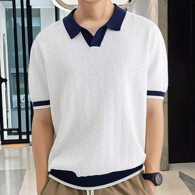 High End Ice Silk Soft Breathable Short Sleeve Viscose Cotton Contrast Collar Men's Polo Shirt for Yacht Clubs