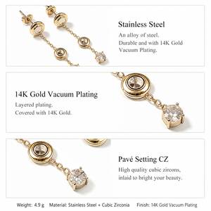 Boucles d'oreilles pendantes en zircone cubique, acier inoxydable plaqué or 14 carats sous vide, zircone cubique - Product Image 2