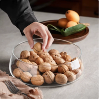Mangkuk Buah Kaca Gaya Jepang Grosir dengan Alas Kayu, Kotak Penyimpanan Kacang yang Dapat Ditumpuk, Piring Buah Kering untuk Dekorasi Ruang Tamu