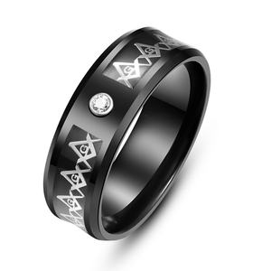 Europe and American Retro tide <b>Men</b> <b>Titanium</b> Steel <b>Ring</b> Masonic Society Organization Sheet Metal Colored Stone Zircon Accessories - Product Image 2