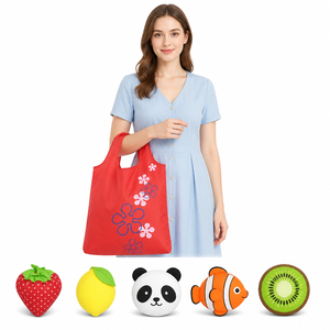 Sac fourre-tout pliable réutilisable en forme d'animal ou de fruit, 58x38cm, polyester 210T, lavable en machine, pour courses, coffret cadeau, 20 motifs, vente en gros OEM - Product Image 1