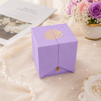 Boîte à bijoux de luxe violette à double ouverture magnétique avec tiroir pour rose éternelle, logo personnalisé en feuille d'or, cadeau de Saint-Valentin