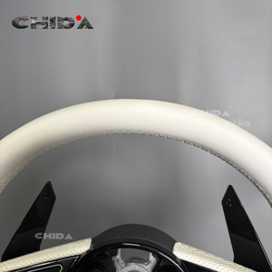 Volant en cuir blanc amélioré avec bouton de commande, compatible avec <span class=keywords><strong>Audi</strong></span> A3 A4 A5 A6 A8 C7 S3 B6 B9 RS3 RS4 RS5 <span class=keywords><strong>RS7</strong></span> Q3 Q5 Q7 Q8 - Product Image 2