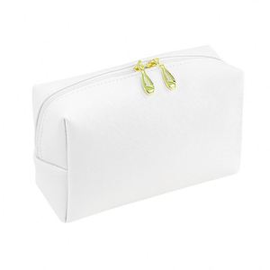 Bolsa de Almacenamiento de Maquillaje y Cosméticos de Lino Sólido Cuadrado Personalizado de Gran Capacidad, Impermeable, con Cierre de PU y Asa Suave para Viaje - Product Image 1