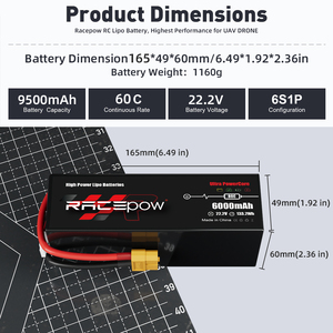 Аккумуляторы Racepow для FPV дронов 5200/6500/7000/8000/9000/9500/10000/12000 мАч 22.2В 6S 80C LiPo для мультикоптеров FPV - Product Image 2