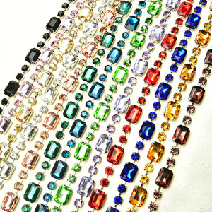 Adorno de tela con pedrería doble de 8 mm redonda y rectangular de 13x18 mm, base chapada eléctricamente, para costura artesanal, para vestidos de <span class=keywords><strong>boda</strong></span> y fiesta de graduación - Product Image 2