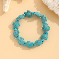 Bracelet en perles de tortue turquoise, perles de tortue sculptées, motif de coquille hexagonale, cordon élastique extensible, bijoux cadeau pour unisexe