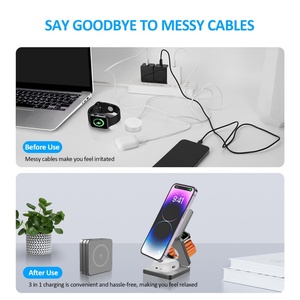Cargador Inalámbrico Magnético de 15W para Teléfono, 3 en 1, Plegable, Estación de Carga Múltiple, Cargador Rápido Portátil para la <span class=keywords><strong>Serie</strong></span> <span class=keywords><strong>iPhone</strong></span> - Product Image 2