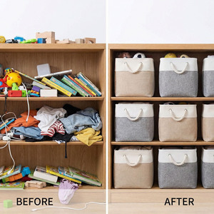 Cesto Portaoggetti Pieghevole Multifunzione in Lino e <span class=keywords><strong>Plastica</strong></span> EVA Rinforzata per Bucato e Giocattoli per Bambini - Product Image 4